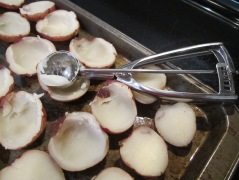 scooping potatoes