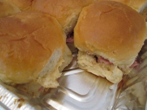 ham sandwiches in pan
